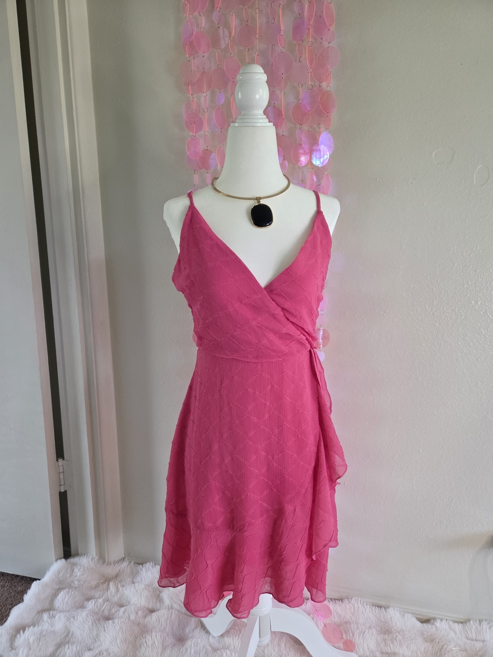 Speechless Fuchsia Wrap-Style Spaghetti Strap Mini Dress
